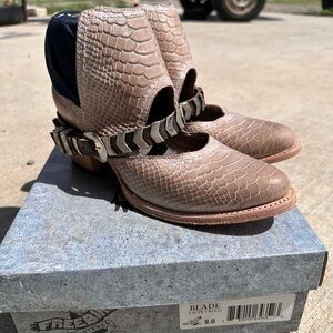 Freebird Taupe Snakeskin Ankle Boots